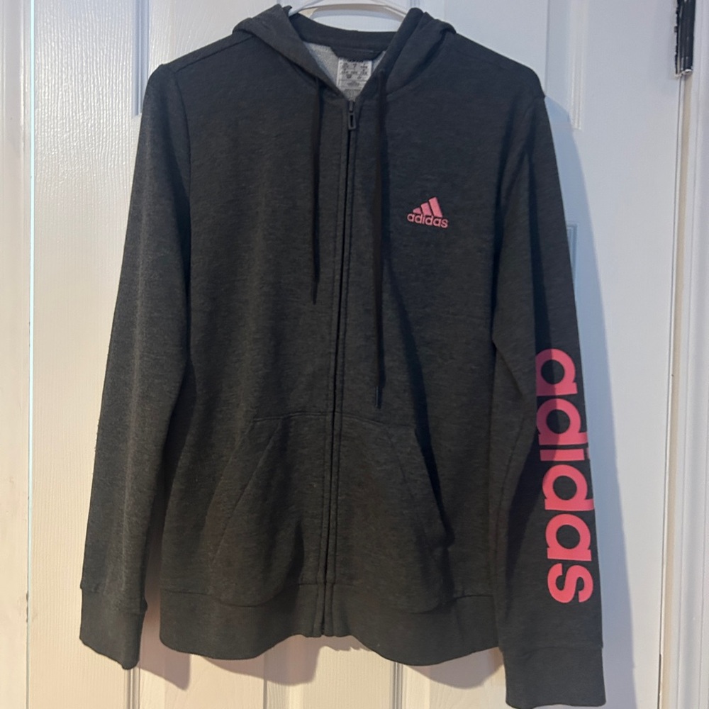 Adidas Gray and Pink Athletic Zip Up Hoodie Womens Size Small